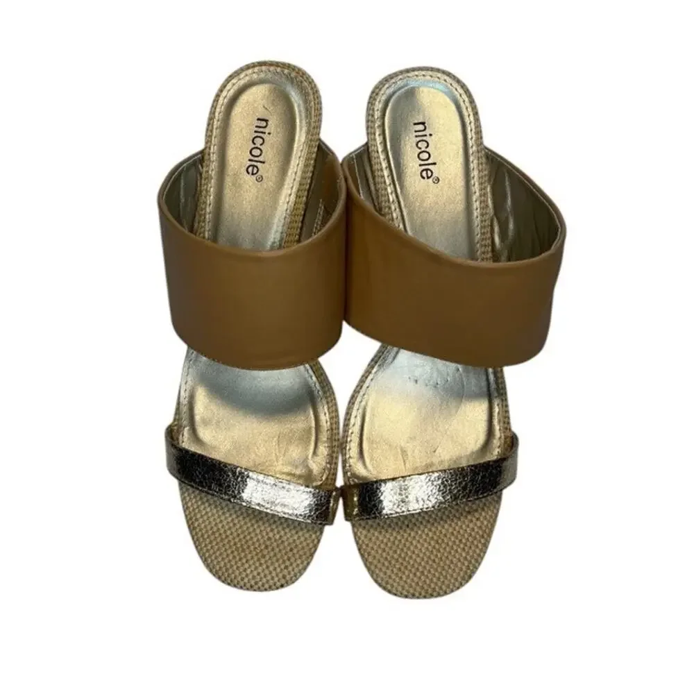 Nicole Briar snakeskin block heel sandal, Brown & Metallic Gold, 10m NWOB - Picture 13 of 13